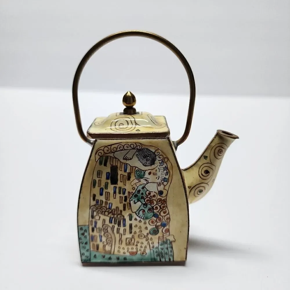 Vintage Enamel on Copper Empress Arts Miniature Teapot
